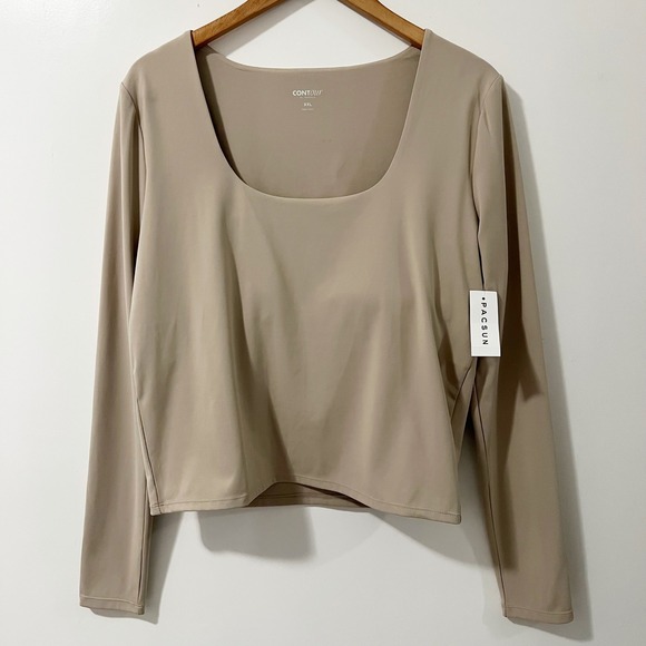 PacSun Tops - PacSun Contouir XXL Long Sleeve Square‎ Neck Top New NWT Stretch Beige
